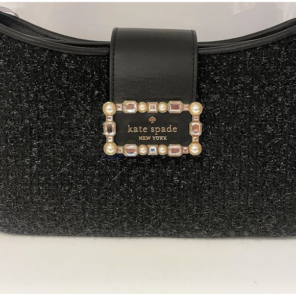 Kate Spade NEW Reegan Black Tinsel Tweed Shoulder Bag Pearl Embellished Party